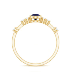 1 CT Oval Cut Blue Sapphire Solitaire Engagement Ring with Diamond