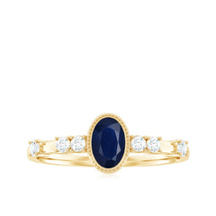 1 CT Oval Cut Blue Sapphire Solitaire Engagement Ring with Diamond