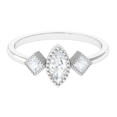 Beaded Bezel Set Zircon Three Stone Engagement Ring
