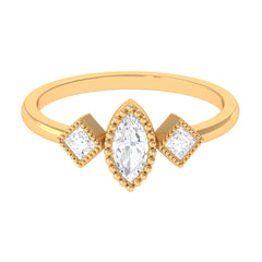Beaded Bezel Set Zircon Three Stone Engagement Ring