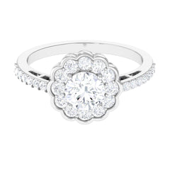 Cubic Zirconia Flower Engagement Ring with Side Stones