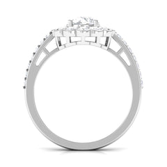 Cubic Zirconia Flower Engagement Ring with Side Stones