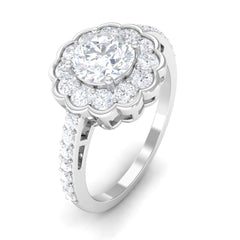 Cubic Zirconia Flower Engagement Ring with Side Stones