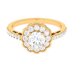 Cubic Zirconia Flower Engagement Ring with Side Stones