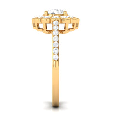 Cubic Zirconia Flower Engagement Ring with Side Stones