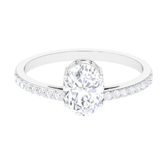 2.25 CT Oval Cut Solitaire Zircon Engagement Ring with Side Stones