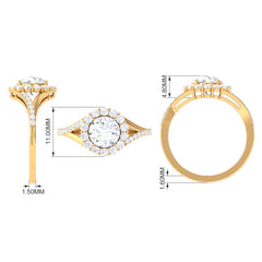 Round Zircon Halo Engagement Ring with Split Shank