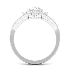 Round Zircon Halo Engagement Ring with Split Shank