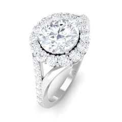 Round Zircon Halo Engagement Ring with Split Shank