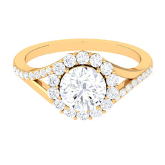 Round Zircon Halo Engagement Ring with Split Shank