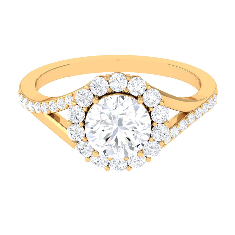 Round Zircon Halo Engagement Ring with Split Shank