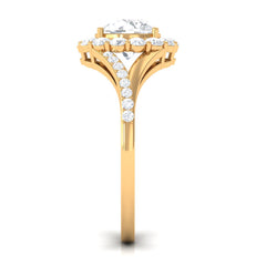 Round Zircon Halo Engagement Ring with Split Shank