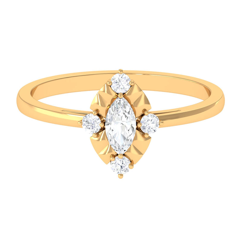 1/2 CT Marquise Zircon Engagement Ring in Gold Textured