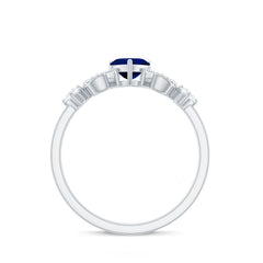 3/4 CT Minimal Blue Sapphire Heart Engagement Ring with Diamond