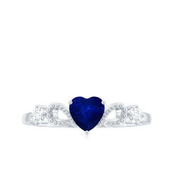 3/4 CT Minimal Blue Sapphire Heart Engagement Ring with Diamond
