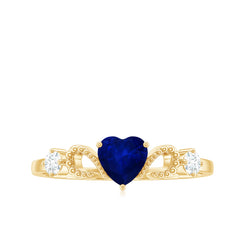 3/4 CT Minimal Blue Sapphire Heart Engagement Ring with Diamond