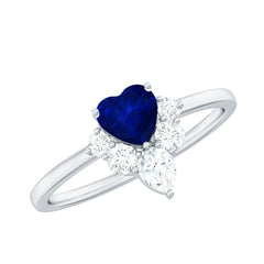 1 CT Heart Blue Sapphire Promise Ring with Diamond Accent