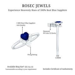 1 CT Heart Blue Sapphire Promise Ring with Diamond Accent