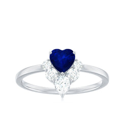 1 CT Heart Blue Sapphire Promise Ring with Diamond Accent
