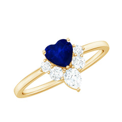 1 CT Heart Blue Sapphire Promise Ring with Diamond Accent