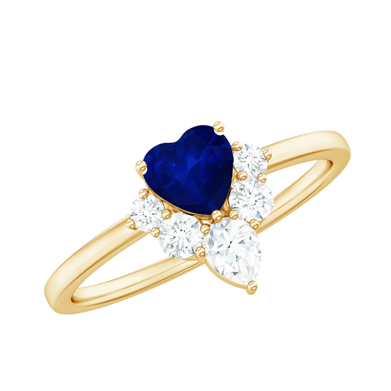 1 CT Heart Blue Sapphire Promise Ring with Diamond Accent