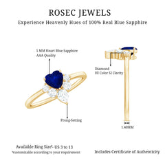 1 CT Heart Blue Sapphire Promise Ring with Diamond Accent