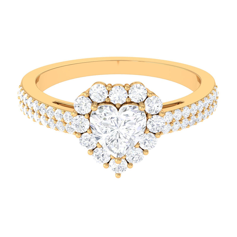2 CT Zircon Heart Engagement Ring with Halo and Side Stones