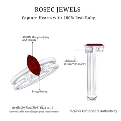 Certified Real Marquise Ruby Solitaire Ring Set with Moissanite