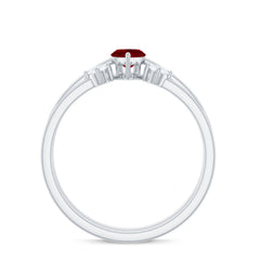 Certified Real Marquise Ruby Solitaire Ring Set with Moissanite