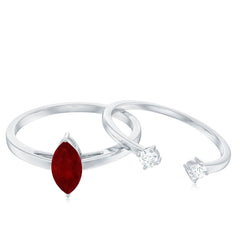 Certified Real Marquise Ruby Solitaire Ring Set with Moissanite