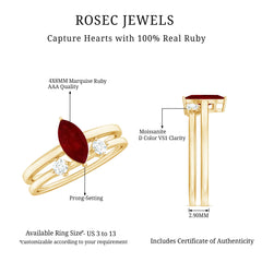 Certified Real Marquise Ruby Solitaire Ring Set with Moissanite