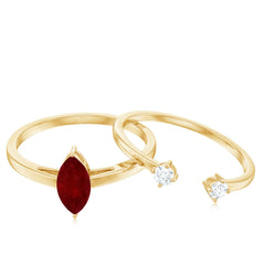 Certified Real Marquise Ruby Solitaire Ring Set with Moissanite