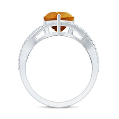 Natural 8mm Citrine Heart Engagement Ring with Diamond Crossover Shank
