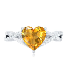 Natural 8mm Citrine Heart Engagement Ring with Diamond Crossover Shank