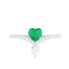 Designer Emerald Heart Engagement Ring with Diamond