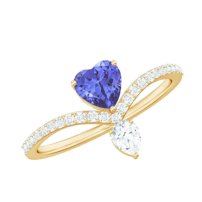 Certified Real Heart Shape Tanzanite Chevron Engagement Ring with Diamond