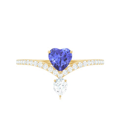 Certified Real Heart Shape Tanzanite Chevron Engagement Ring with Diamond