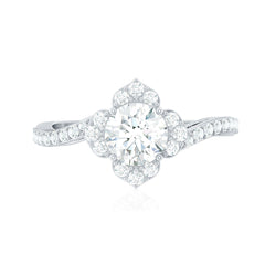 1.75 CT Bypass Shank Round Zircon Flower Engagement Ring