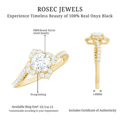 1.75 CT Bypass Shank Round Zircon Flower Engagement Ring