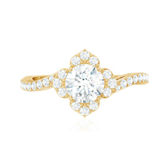 1.75 CT Bypass Shank Round Zircon Flower Engagement Ring