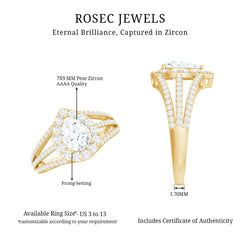 2.50 CT Split Shank Zircon Teardrop Engagement Ring
