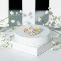 2.50 CT Split Shank Zircon Teardrop Engagement Ring