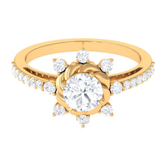 1.75 CT Round Zircon Designer Engagement Ring in Gold