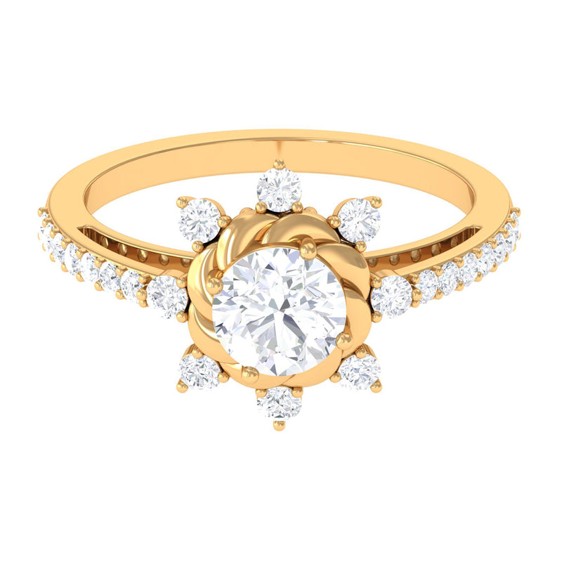 1.75 CT Round Zircon Designer Engagement Ring in Gold