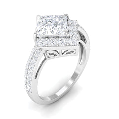 Classic Princess Cut Zircon Engagement Ring with Side Stones