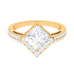 Classic Princess Cut Zircon Engagement Ring with Side Stones