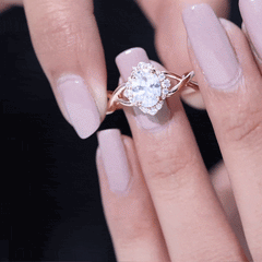 2.25 CT Crossover Shank Oval Zircon Flower Engagement Ring