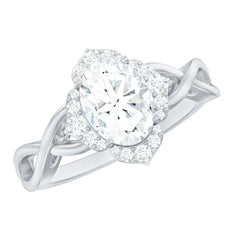 2.25 CT Crossover Shank Oval Zircon Flower Engagement Ring