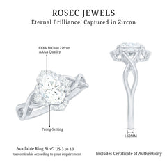 2.25 CT Crossover Shank Oval Zircon Flower Engagement Ring