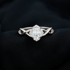 2.25 CT Crossover Shank Oval Zircon Flower Engagement Ring